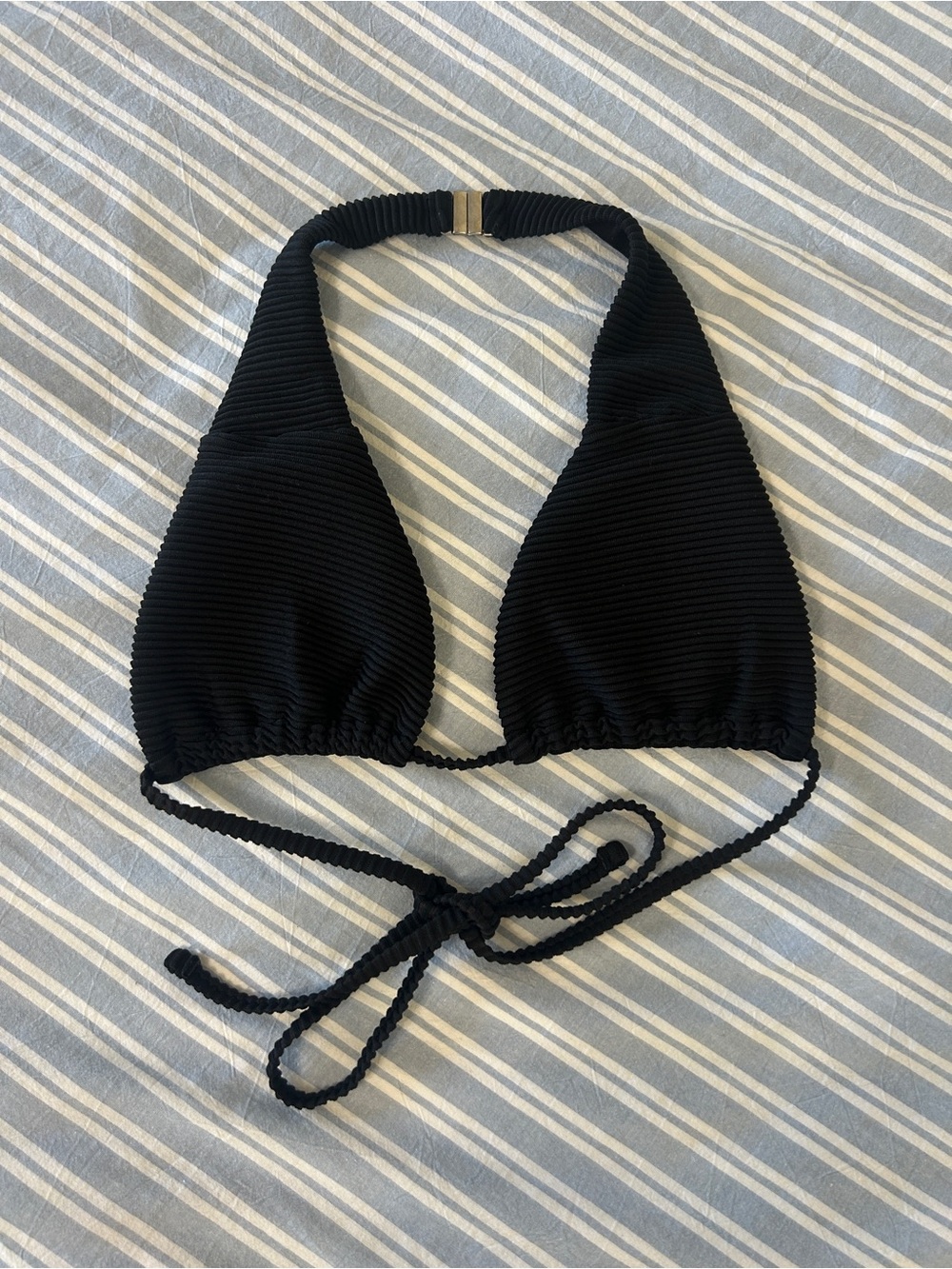 Black Ribbed Halter Bikini Top